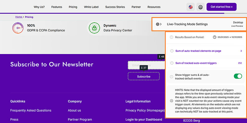 Live-Tracking Mode Settings