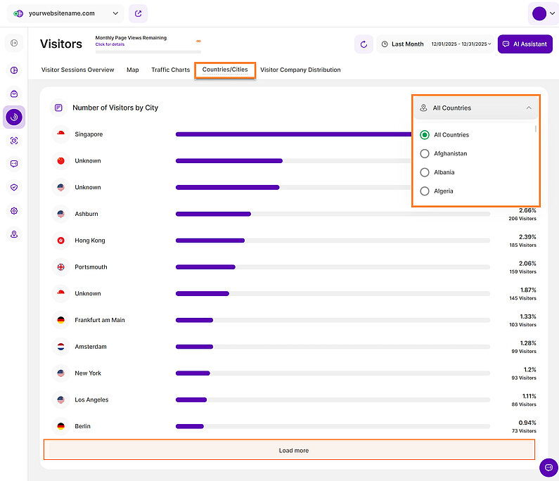 View the Number of Visitors by City View the Number of Visitors by City