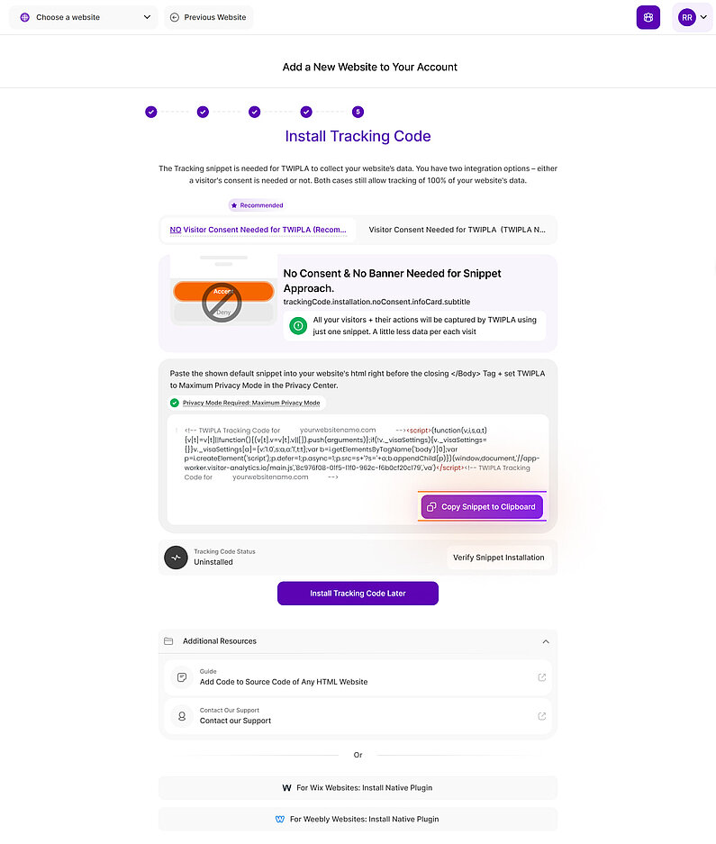 install the tracking code to your website