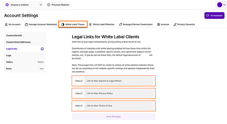 Add Legal Links Add Legal Links