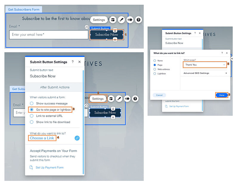 Conectați pagina de mulțumire la un buton