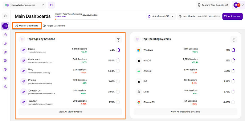 Overview of the Top Pages By Sessions Overview of the Top Pages By Sessions