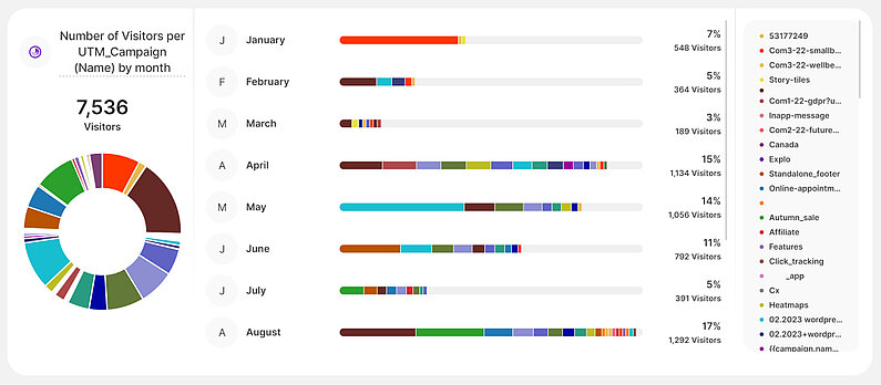Number of Visitors per UTM_Campaign (Name) by month Chart Number of Visitors per UTM_Campaign (Name) by month Chart