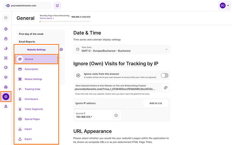 Overview of the Website Settings Overview of the Website Settings